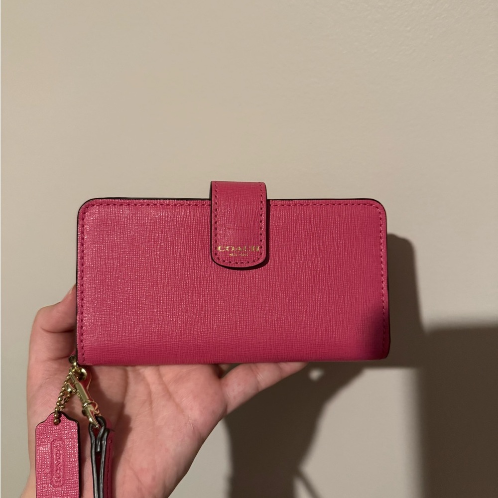 Coach Fuchsia Leather Wallet with Gold Accents